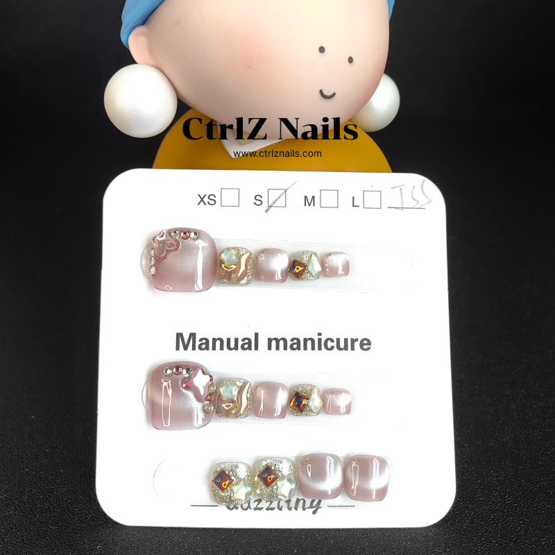Handmade Press-On Toe Nails - "Crystal Butterfly"
