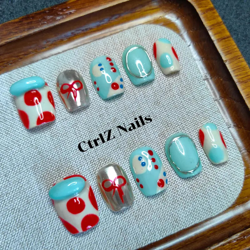 Handmade Polka Dots Press On Nails - Playful Designer Fake Nails Long Lasting