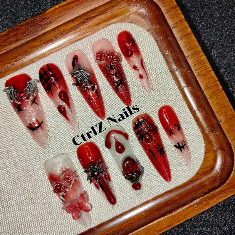 Handmade | Spooky Blood Drip Press-On Nails | Halloween Nails