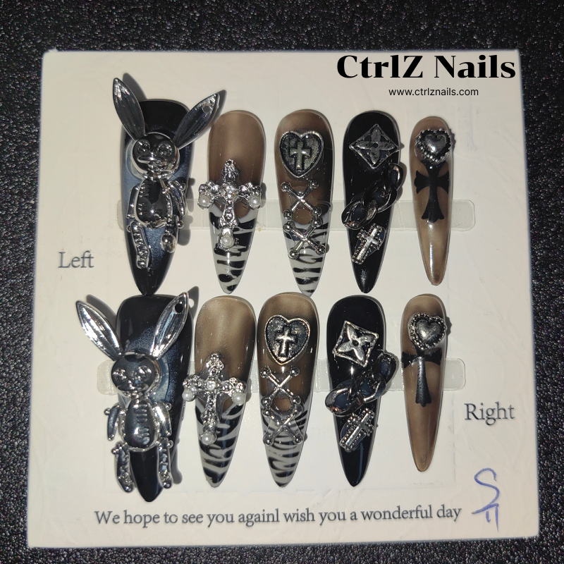 Handmade Sweet Grunge Bunny Press-On Nails