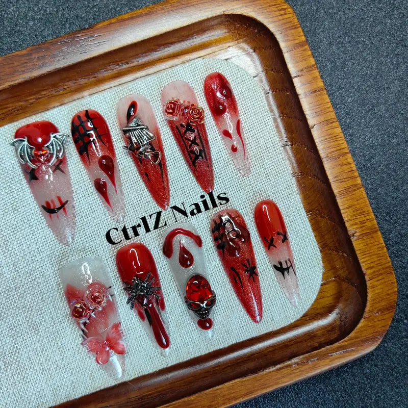 Handmade | Spooky Blood Drip Press-On Nails | Halloween Nails