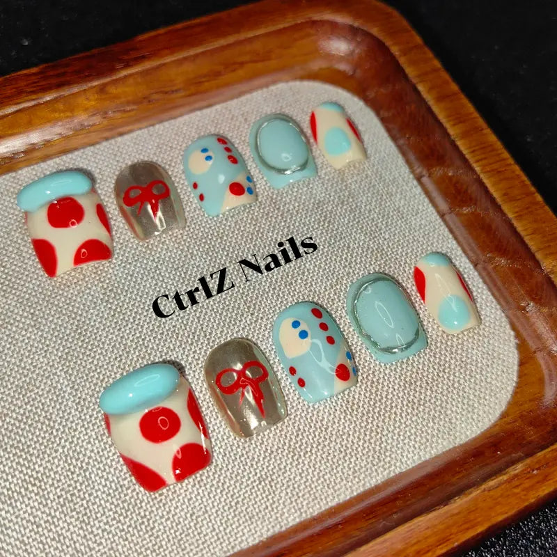 Handmade Polka Dots Press On Nails - Playful Designer Fake Nails Long Lasting