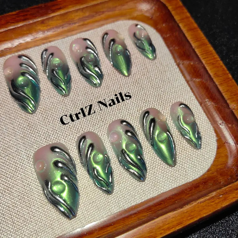 Mirror Chrome Press On Nails - Holographic Iridescent Mirage Design