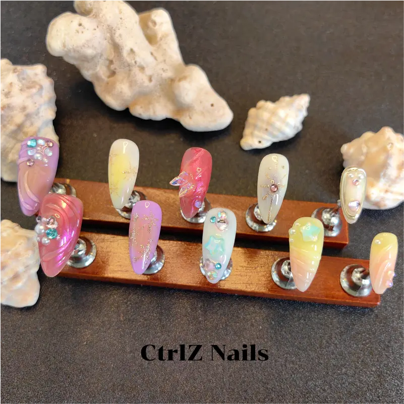 Summer Press On Nails - Beach Vibes Gradient Glow Handmade Fake Nails