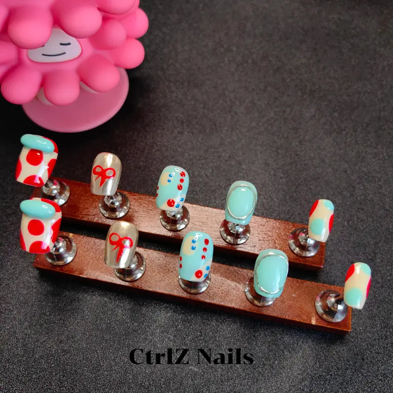 Handmade Polka Dots Press On Nails - Playful Designer Fake Nails Long Lasting