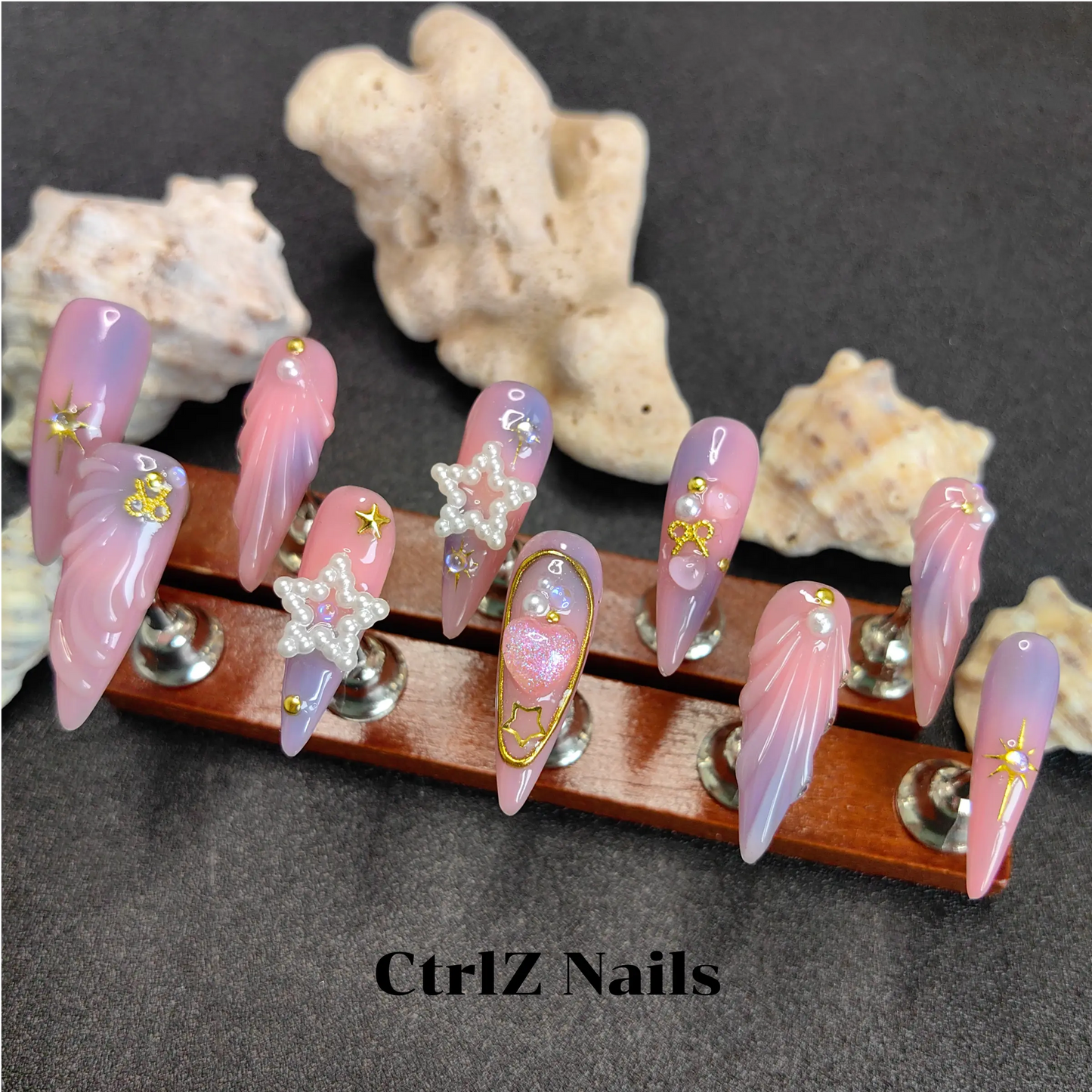 Handmade Celestial Stars Press-On Nails | Glue-On Fake Nails | Acrylic Starry Sky Design