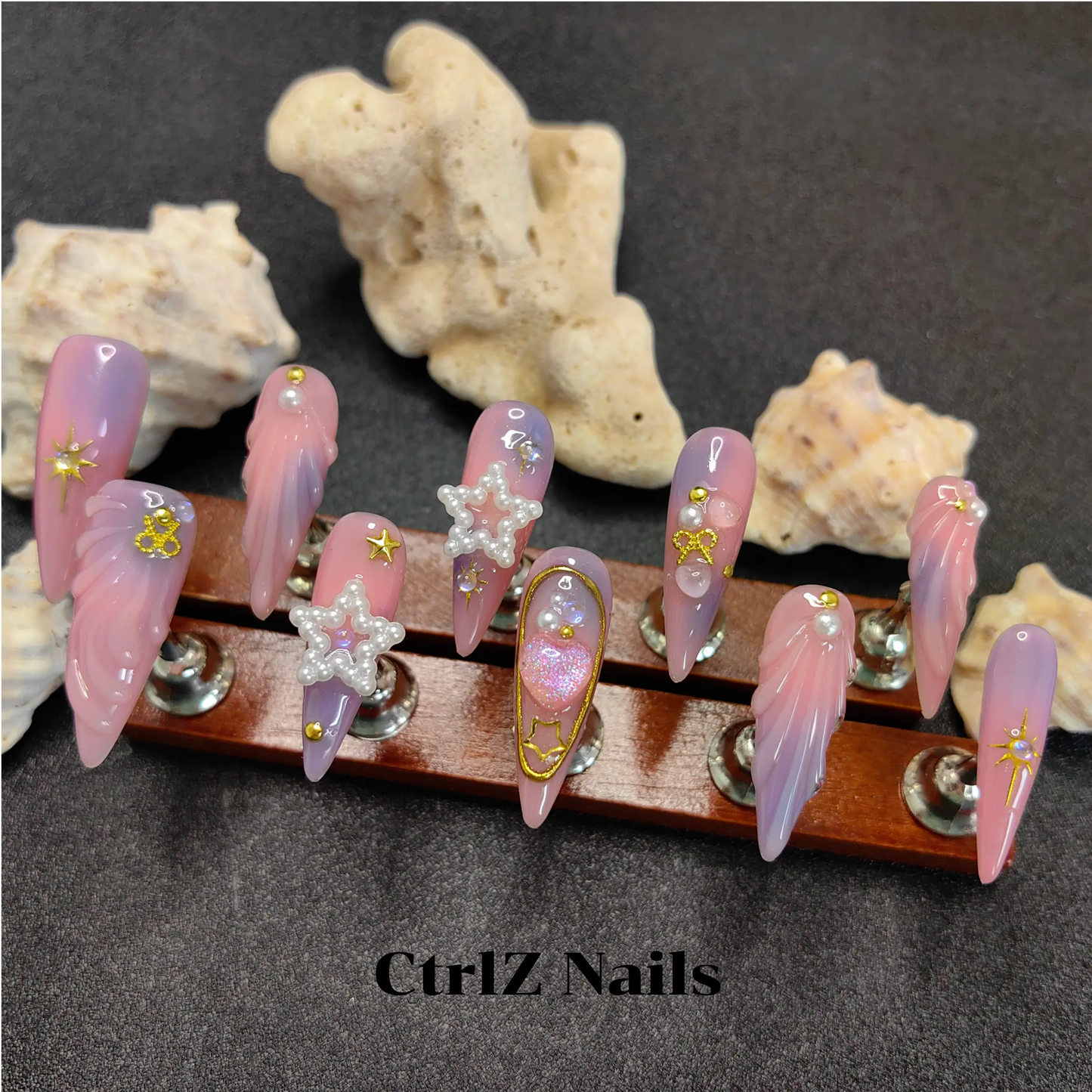 Handmade Celestial Stars Press-On Nails | Glue-On Fake Nails | Acrylic Starry Sky Design