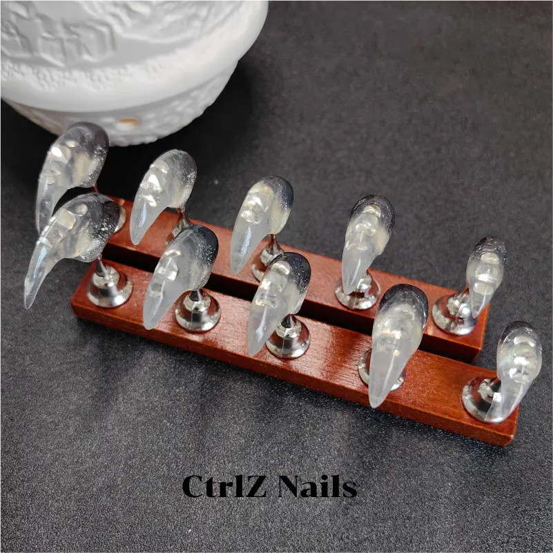 Halloween Press On Nails - Icy Shimmer Dragon Scale Claws, Long Pointed Fake Nails