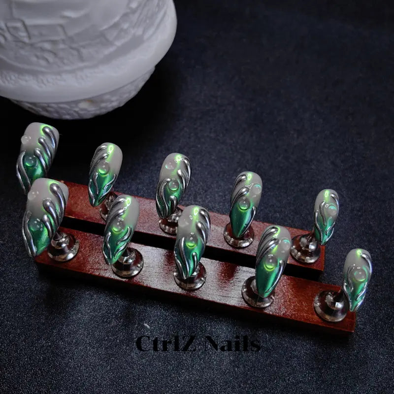 Mirror Chrome Press On Nails - Holographic Iridescent Mirage Design