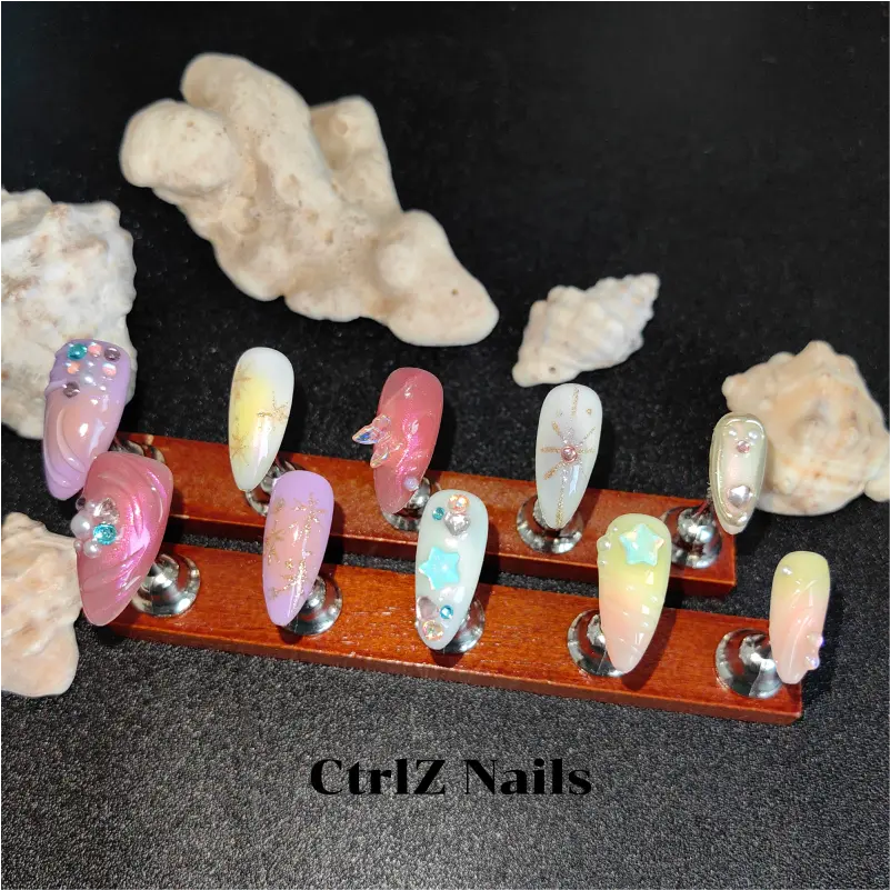 Summer Press On Nails - Beach Vibes Gradient Glow Handmade Fake Nails