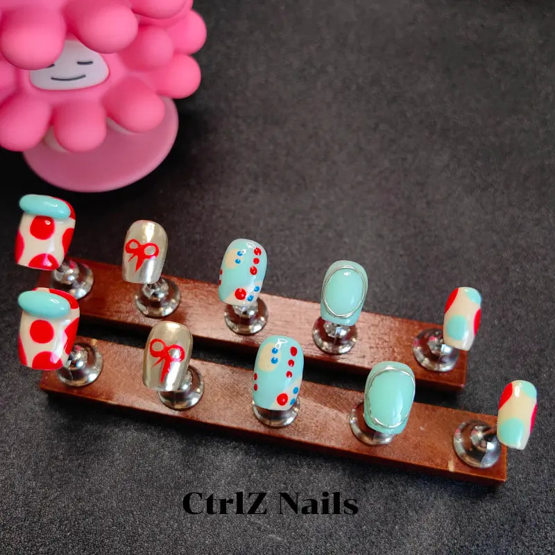 Handmade Polka Dots Press On Nails - Playful Designer Fake Nails Long Lasting