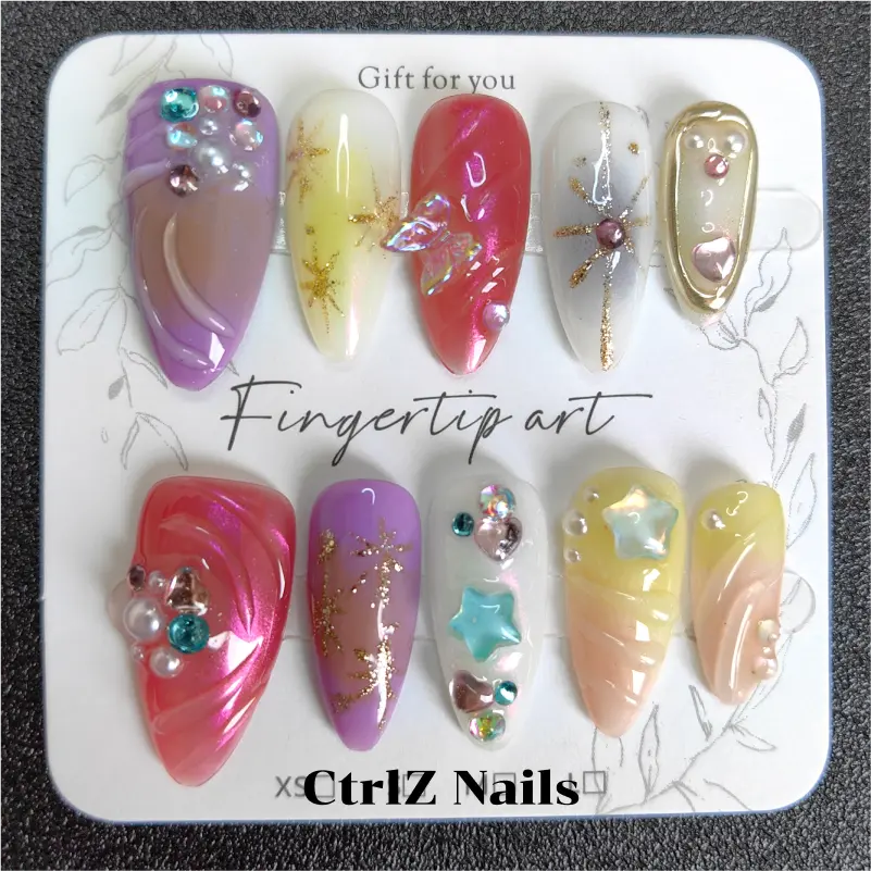 Summer Press On Nails - Beach Vibes Gradient Glow Handmade Fake Nails