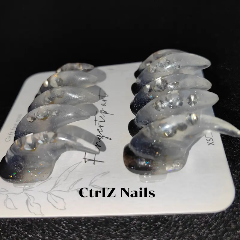 Halloween Press On Nails - Icy Shimmer Dragon Scale Claws, Long Pointed Fake Nails