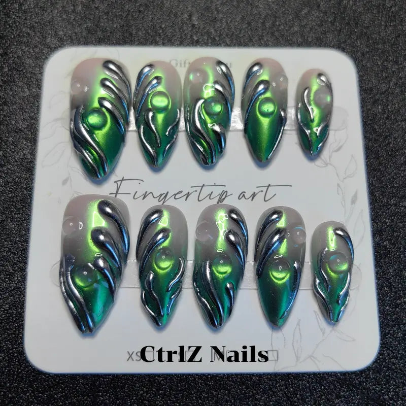 Mirror Chrome Press On Nails - Holographic Iridescent Mirage Design