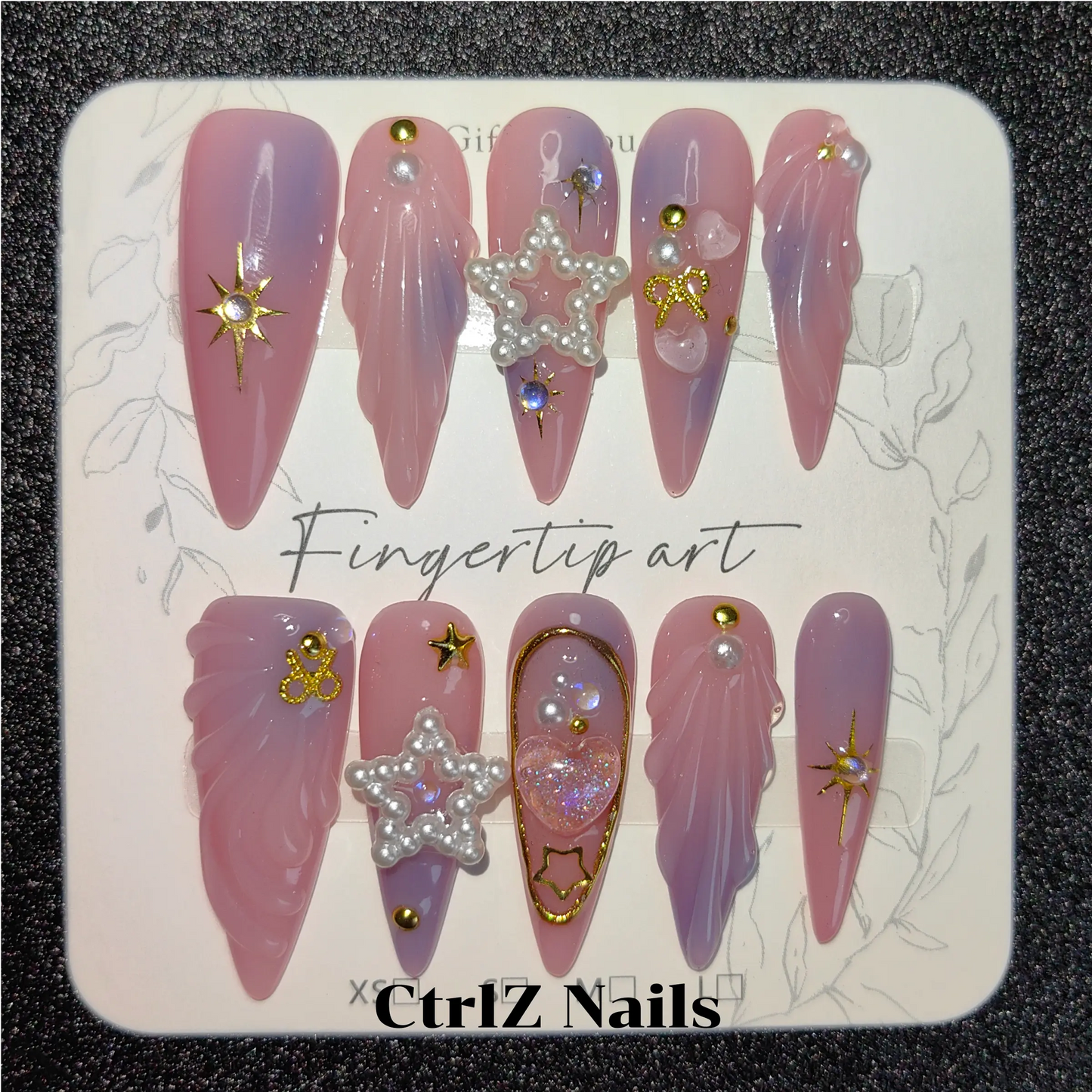 Handmade Celestial Stars Press-On Nails | Glue-On Fake Nails | Acrylic Starry Sky Design