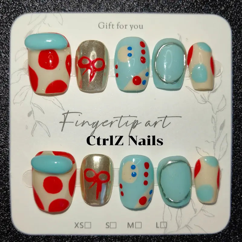Handmade Polka Dots Press On Nails - Playful Designer Fake Nails Long Lasting