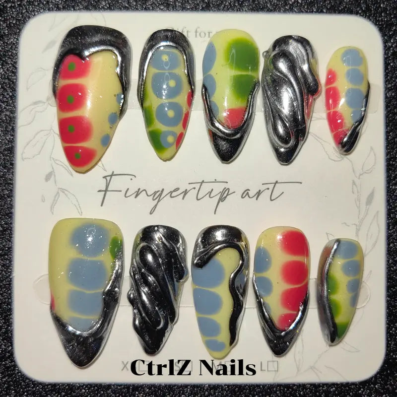 Metallic Crocodile Press On Nails - 3D Textured Handmade Fake Nails Gold Silver