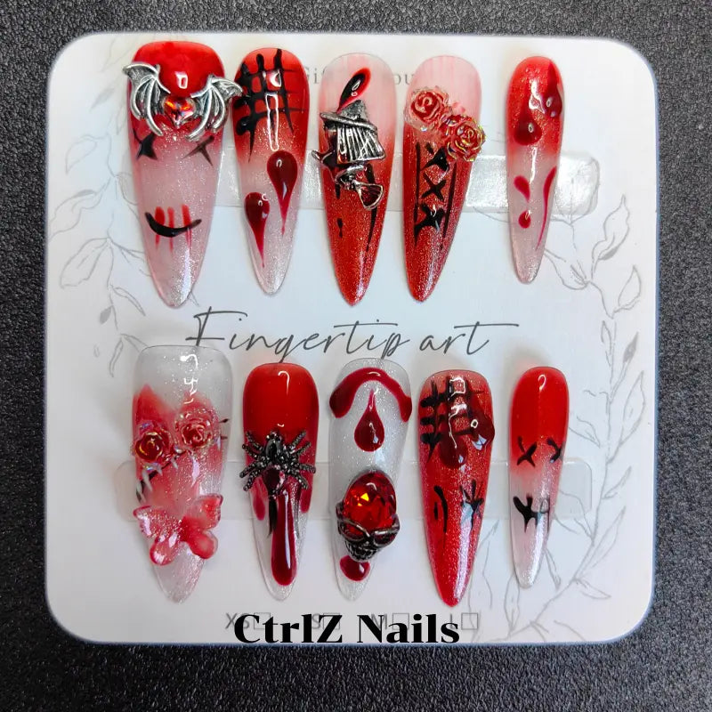 Handmade | Spooky Blood Drip Press-On Nails | Halloween Nails