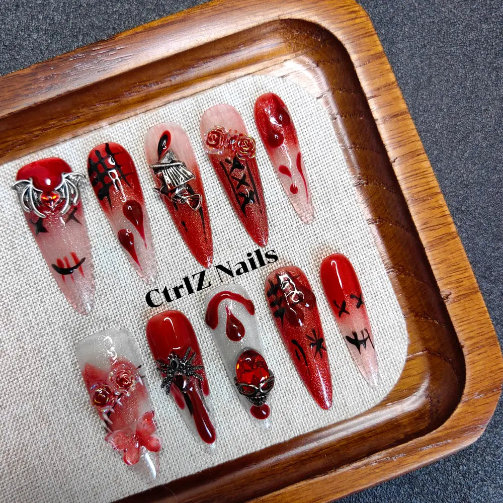 Handmade | Spooky Blood Drip Press-On Nails | Halloween Nails