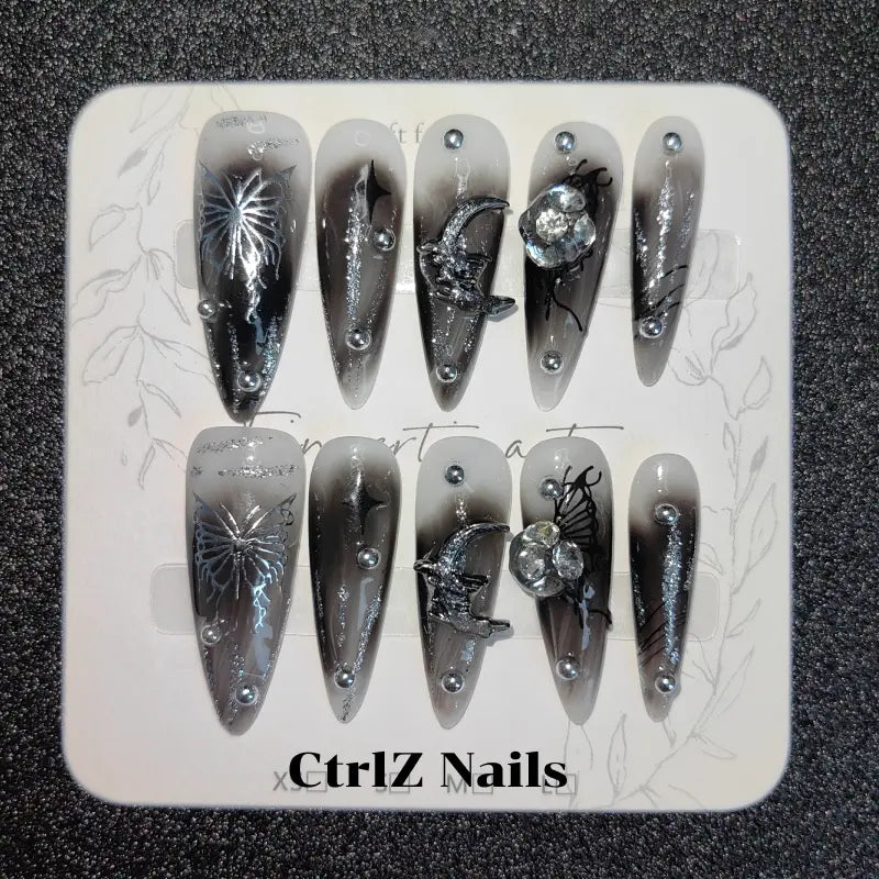 Handmade Dark Butterfly Press-On Nails