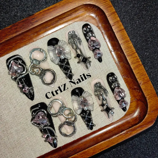 Bondage Rebirth press on nails with bold handmade gothic details