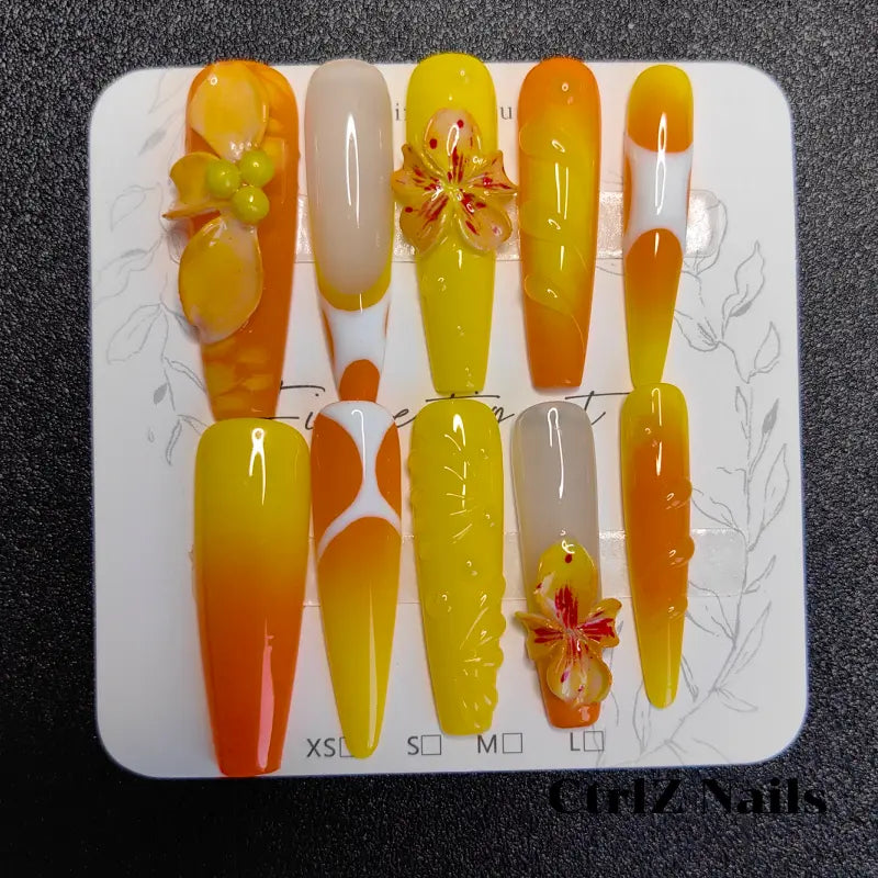 Handmade | Peach Ombré 3D Floral Press-On Nails