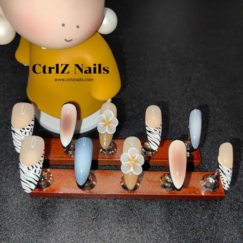 Handmade Press-On Nails: Chic 3D Carved Zebra Print