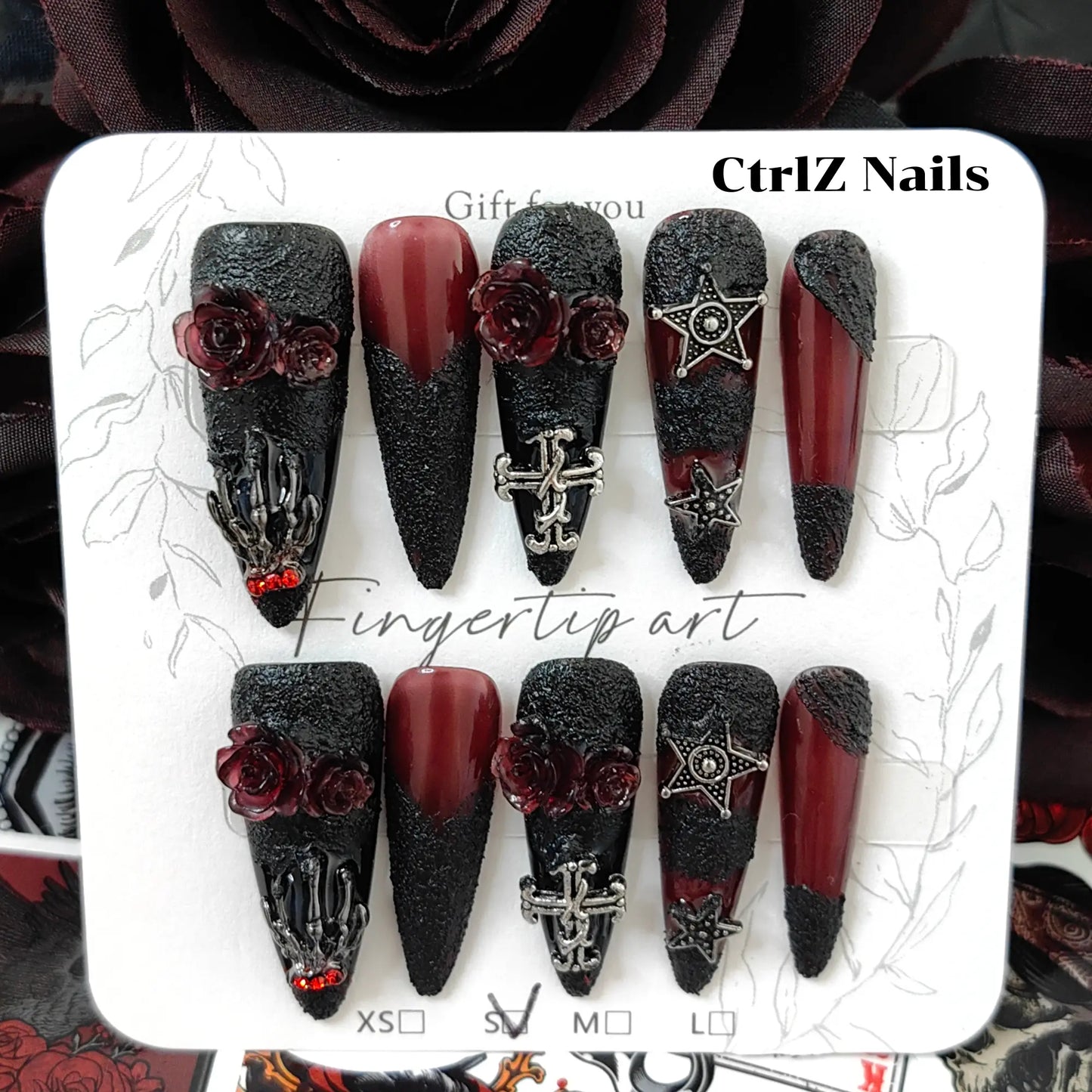 Fashion-Forward Gothic Witch Stiletto Press On Nails Dark Handmade Design