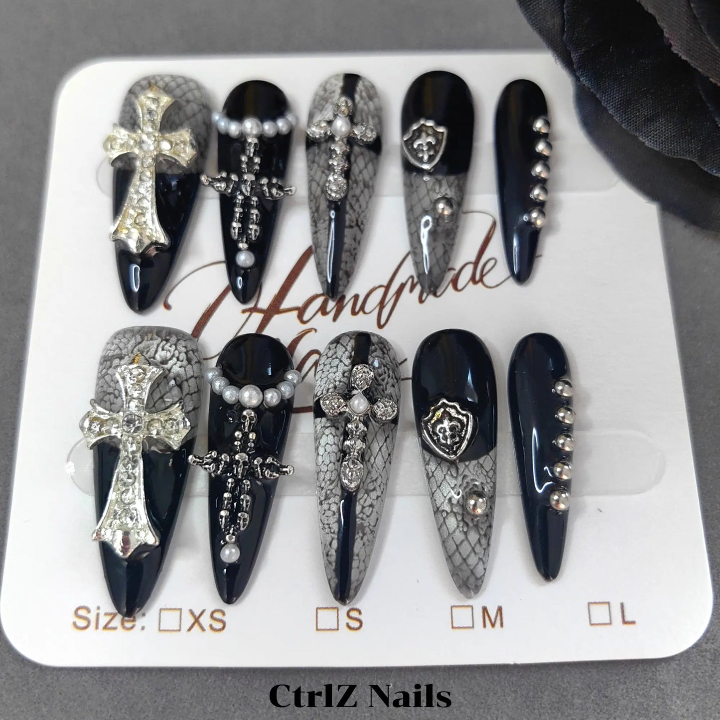 Fashion-Forward Cross & Lace Y2K Dark Anime Long Stiletto Press On Nails
