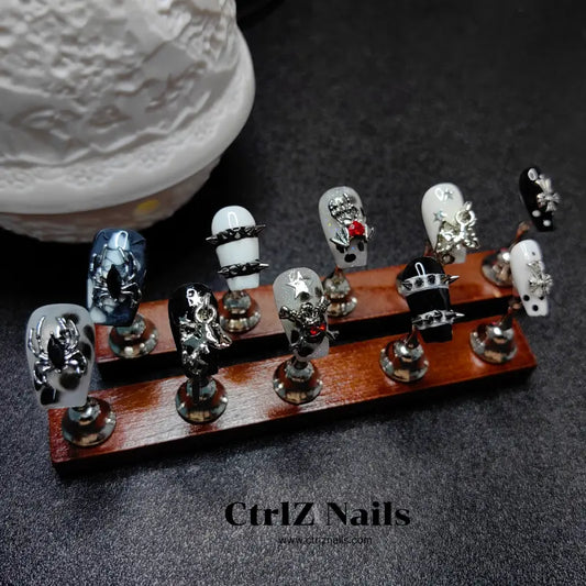 Model wearing Punk Spider press on nails – Ctrlz Nails