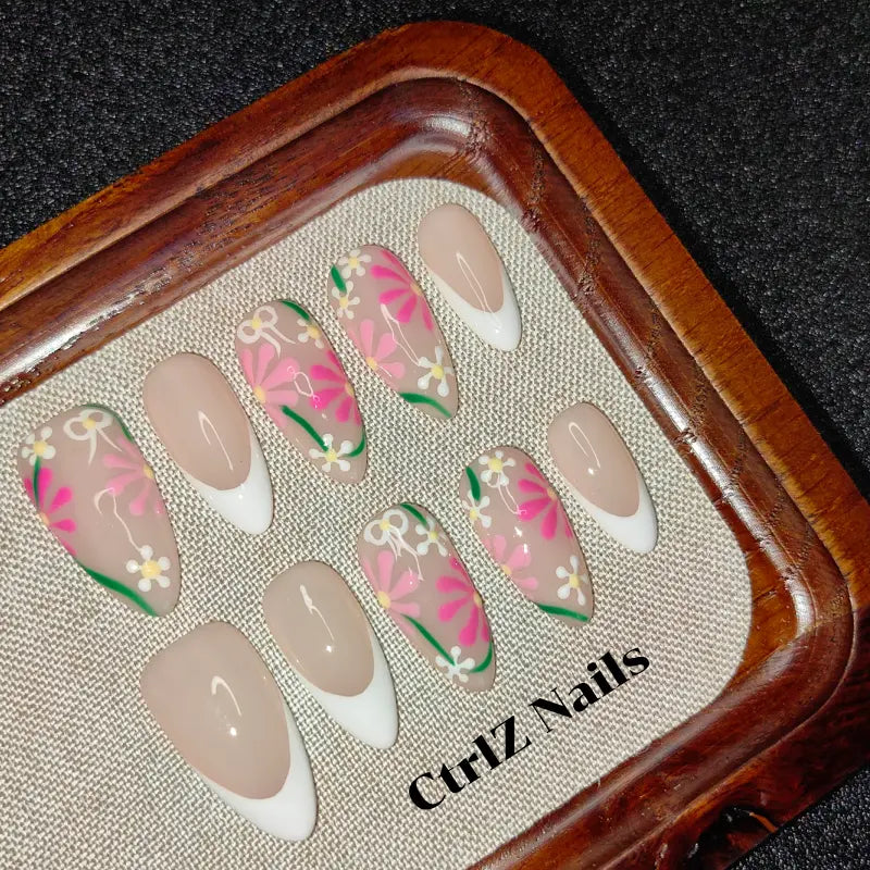 Spring Floral Press On Nails - Garden Blossom Design Handmade Fake Nails
