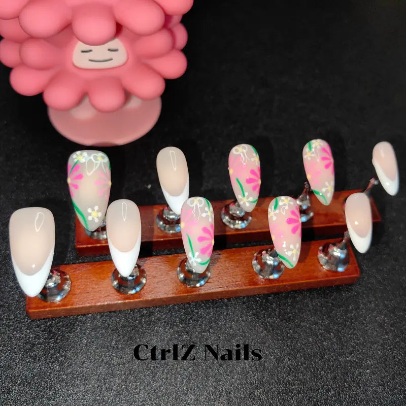 Spring Floral Press On Nails - Garden Blossom Design Handmade Fake Nails