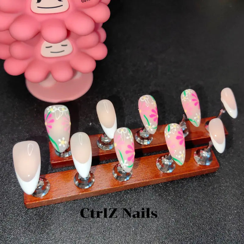 Spring Floral Press On Nails - Garden Blossom Design Handmade Fake Nails