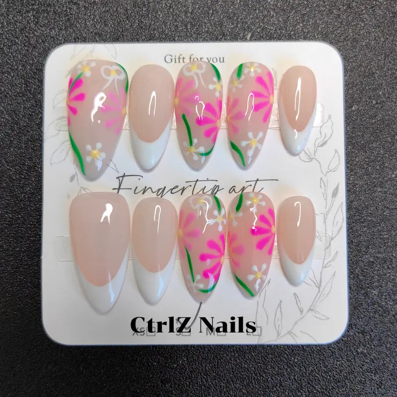 Spring Floral Press On Nails - Garden Blossom Design Handmade Fake Nails