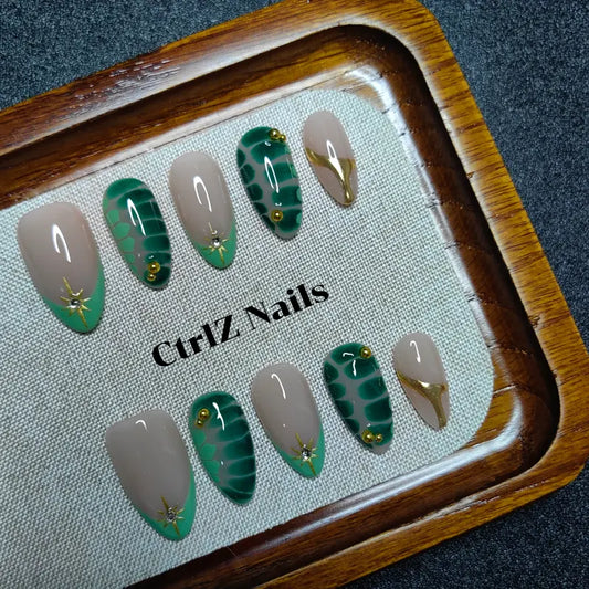 Starry Gradient press on nails with elegant hand painted details