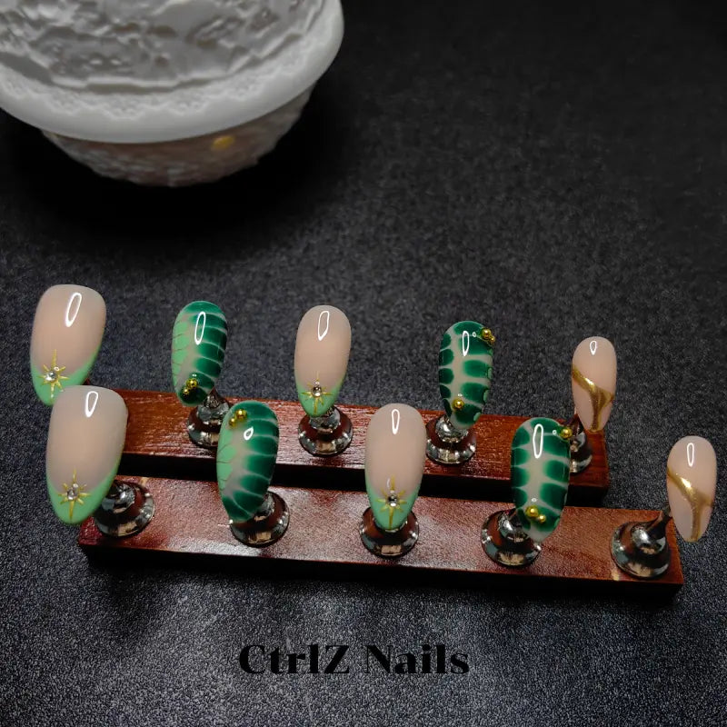 Handmade Press-On Nails: Hand-Painted Starry Gradient Gel Effect