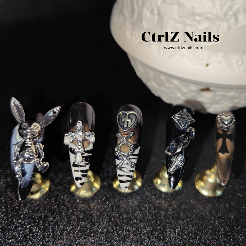 Handmade Sweet Grunge Bunny Press-On Nails