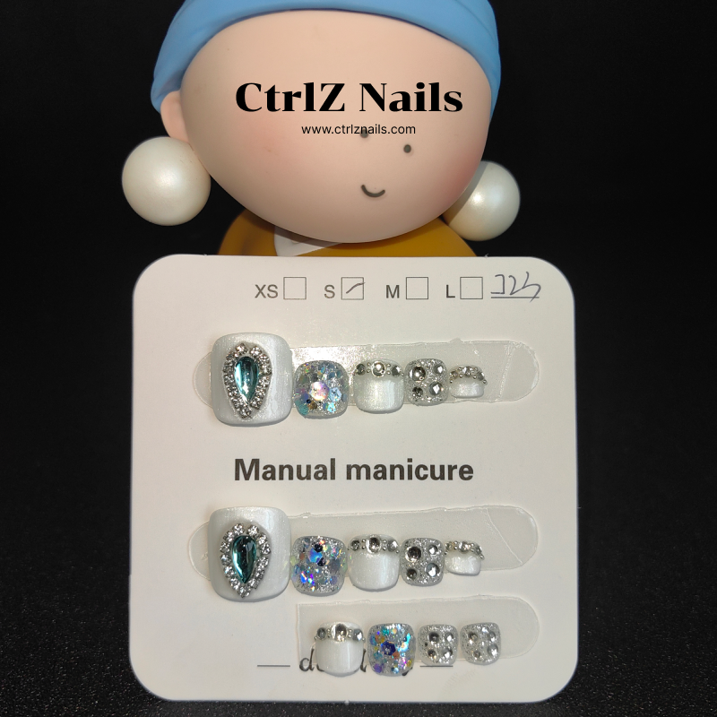 Handmade Press-On Toe Nails - "Blue Glitter Daydream"
