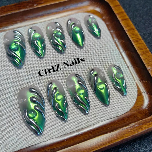 Mirror Chrome Press On Nails - Holographic Iridescent Mirage Design