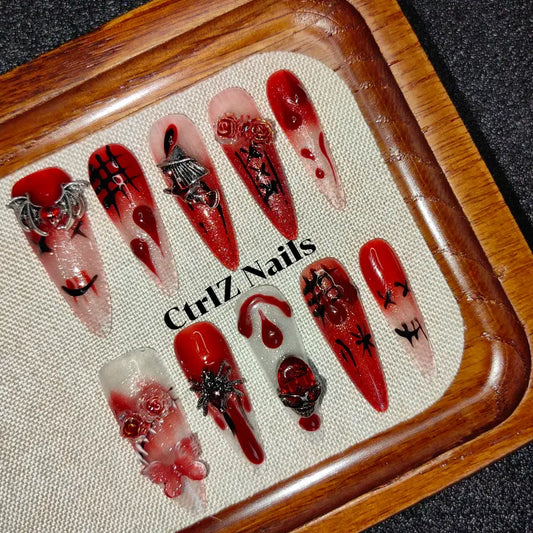 Handmade |  Spooky Blood Drip Press-On Nails | Halloween Nails