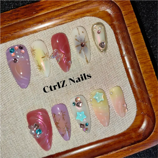 Summer Press On Nails - Beach Vibes Gradient Glow Handmade Fake Nails