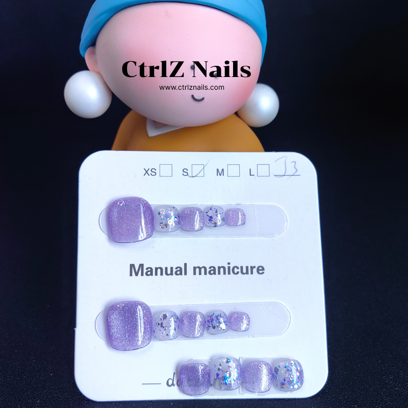 Handmade Press-On Toe Nails - "Purple Gold Cat Eye"