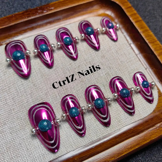 Handmade |  Mirror Pink Press-On Nails