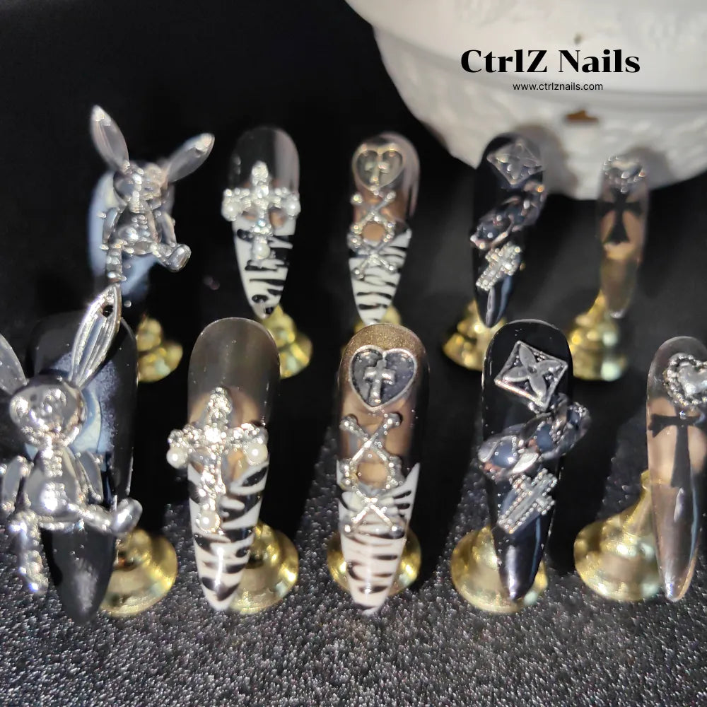 Handmade Sweet Grunge Bunny Press-On Nails