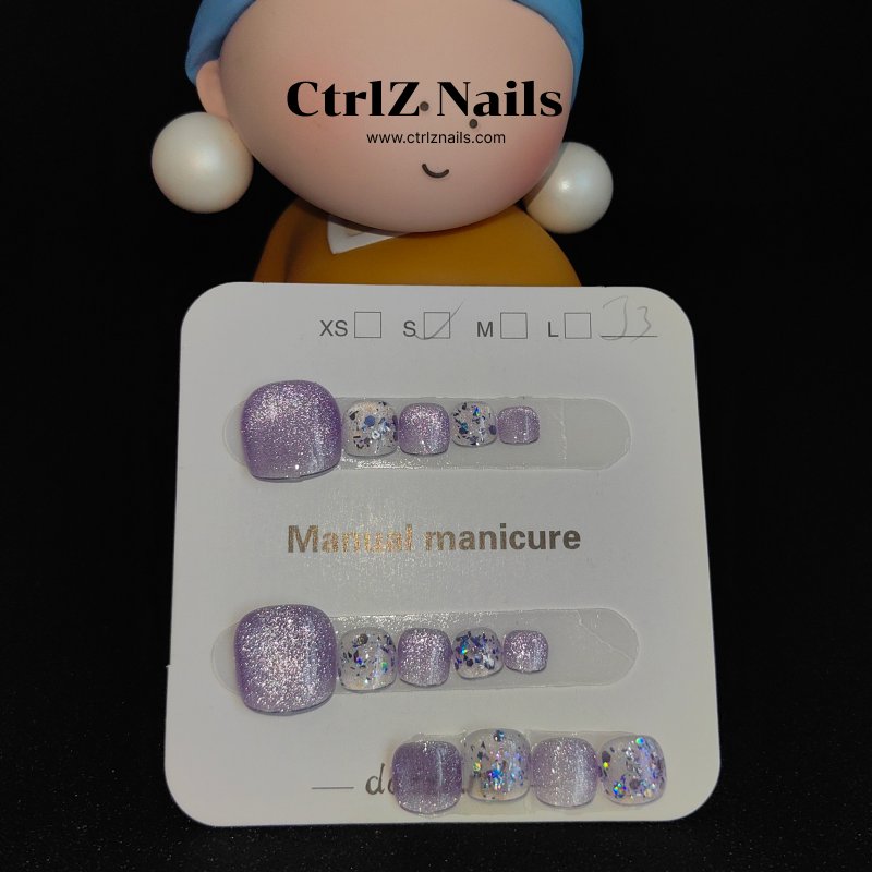 Handmade Press-On Toe Nails - "Purple Gold Cat Eye"