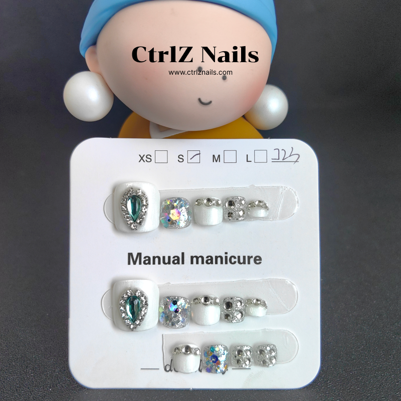 Handmade Press-On Toe Nails - "Blue Glitter Daydream"