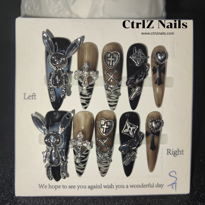 Handmade Sweet Grunge Bunny Press-On Nails