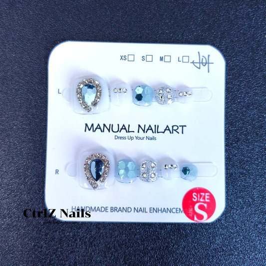 Handmade Press-On Toe Nails - "Aqua Droplets"
