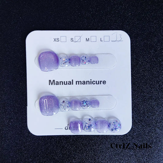 Handmade Press-On Toe Nails - "Purple Gold Cat Eye"
