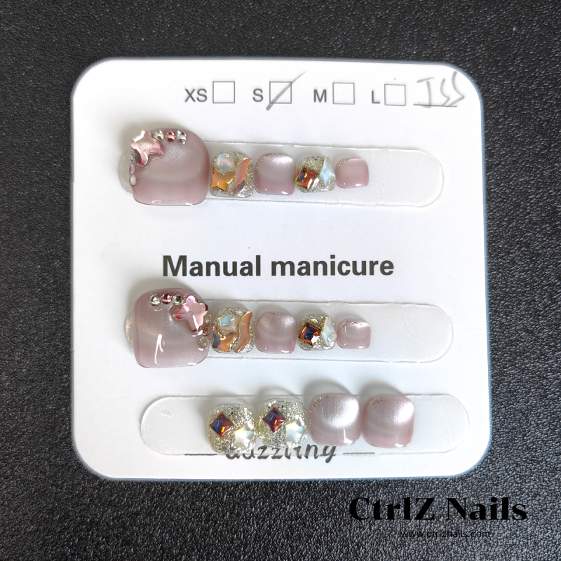 Handmade Press-On Toe Nails - "Crystal Butterfly"